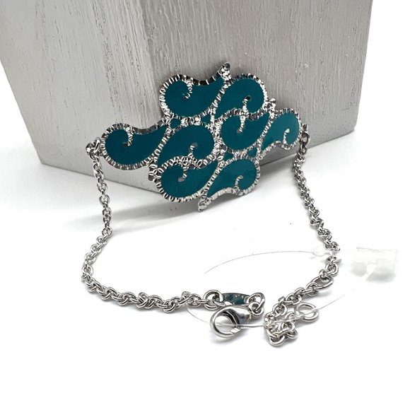 Sterling Silver 7 Inch Painted Enamel Turquoise Filigree Chain Bracelet NIP - Picture 9 of 12